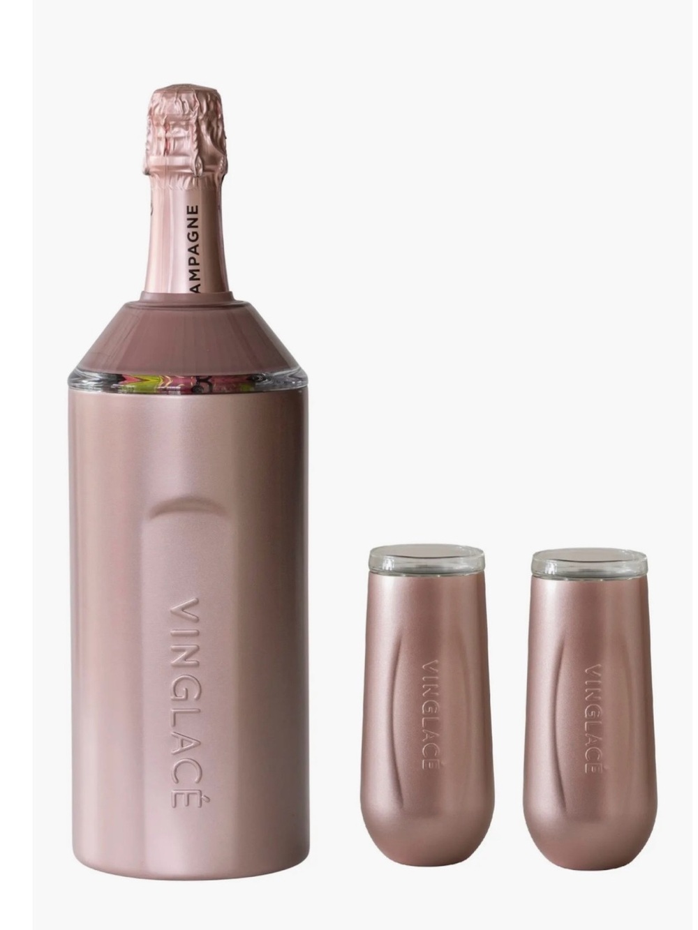 Rose Gold Insulated Champagne Cooler with 2 Flutes  vinglace